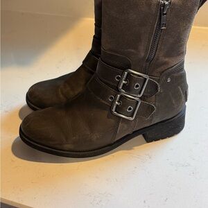 UGG Dark Brown Suede Moto Boots
